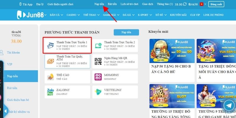 hướng dẫn nạp tiền usdt Jun88