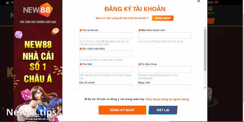 Đăng ký New88 nhanh chóng chỉ bằng các bước sau